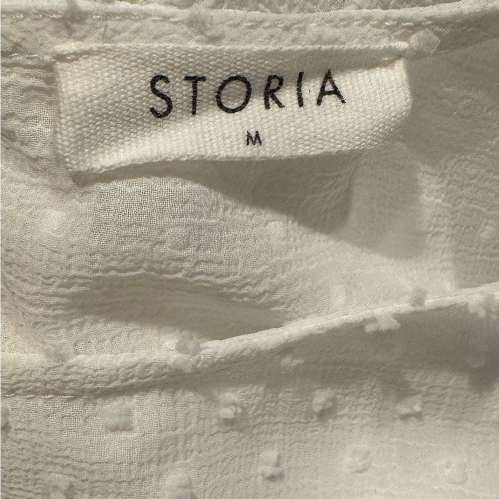 Storia Cropped Ruffle Blouse White Swiss Dot Womens Size Medium - Picture 9 of 11